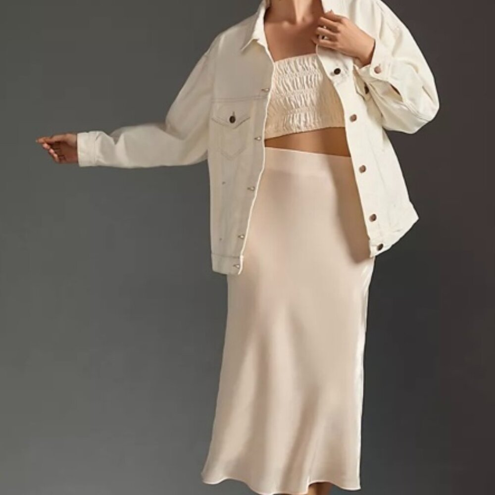 Anthropologie Pilcro Western Denim Boyfriend Jacket - Cream, Size L - Picture 4 of 8